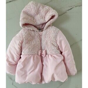 Little Me Baby Girl’s Coat Pink Faux Fur Jacket Winter Puffer Coat Bow Warm 24m